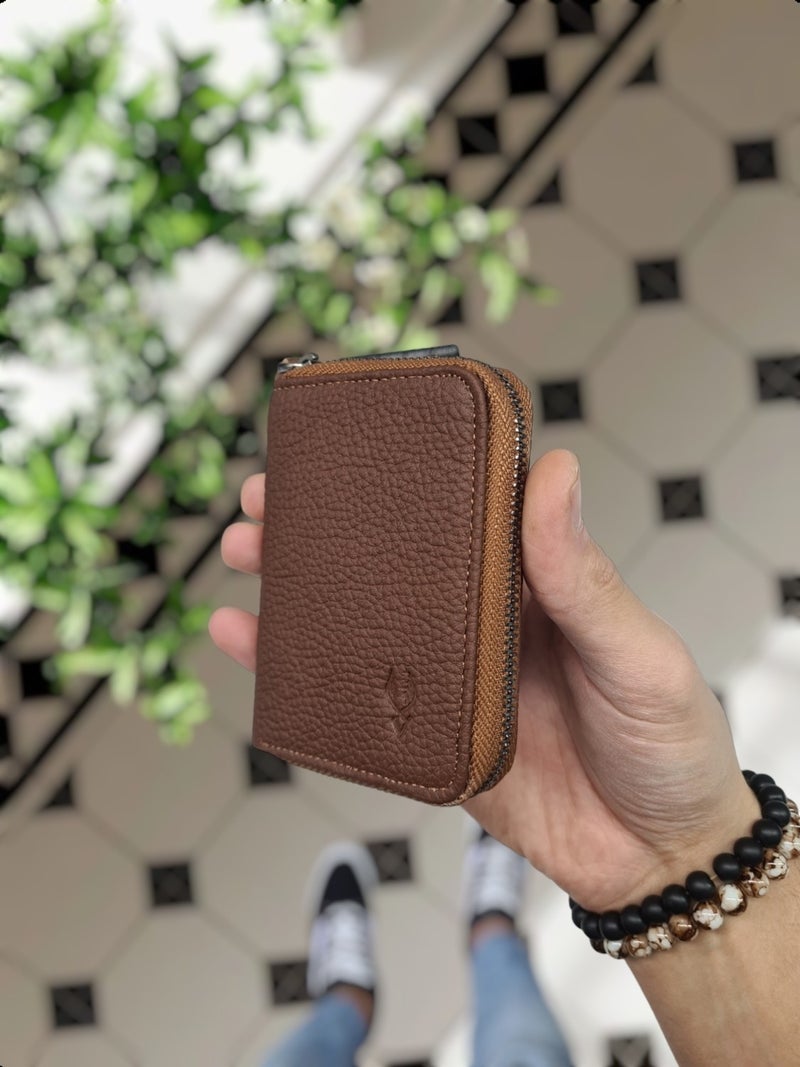 VISSO 661 Zippered Credit Card Holder Model Genuine Leather Bag Personalized Card Holder Wallet For Men & Women HAZELNUT GUTTY  - Image 2