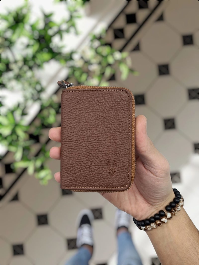 VISSO 661 Zippered Credit Card Holder Model Genuine Leather Bag Personalized Card Holder Wallet For Men & Women HAZELNUT GUTTY  - Image 4