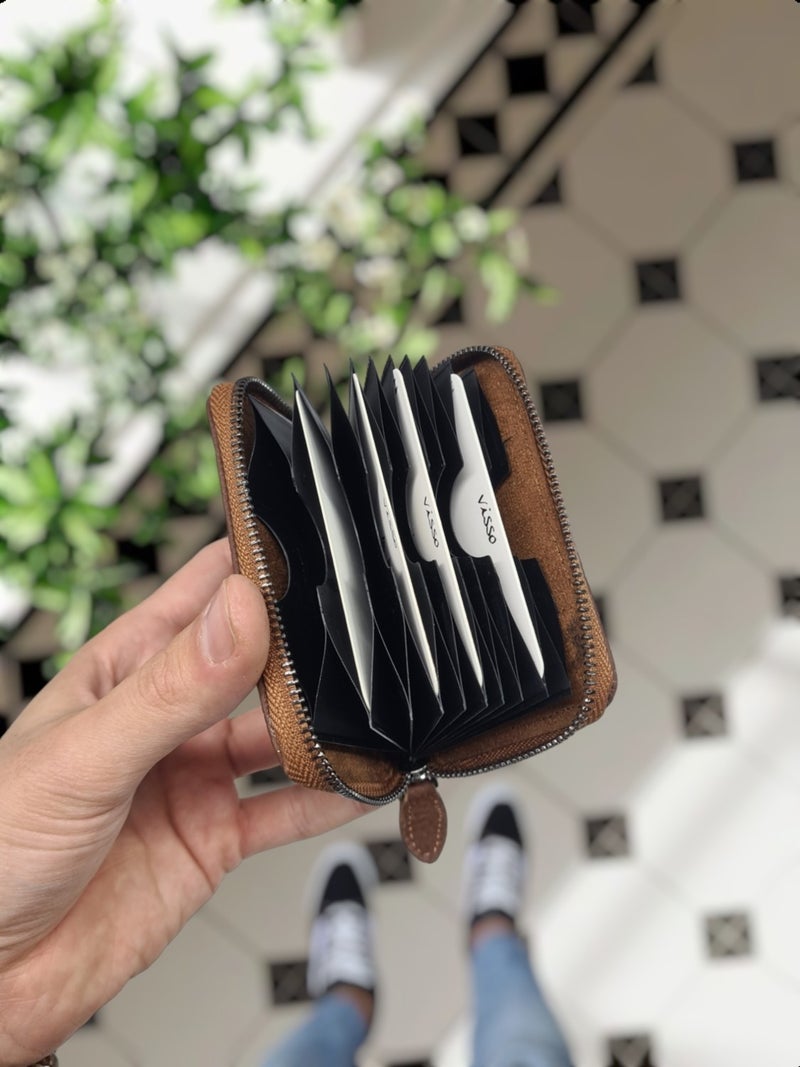 VISSO 661 Zippered Credit Card Holder Model Genuine Leather Bag Personalized Card Holder Wallet For Men & Women HAZELNUT GUTTY  - Image 5