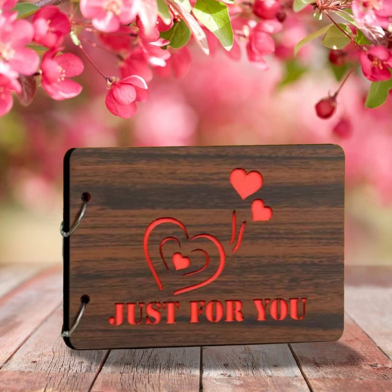Decor1ders Wooden Photo Album Scrapbook for Gifting 40 Black pages Size 16 cm x 22 cm Scrapbook Photo Album for Photo Collection Scrap Book JustForYou - Image 3
