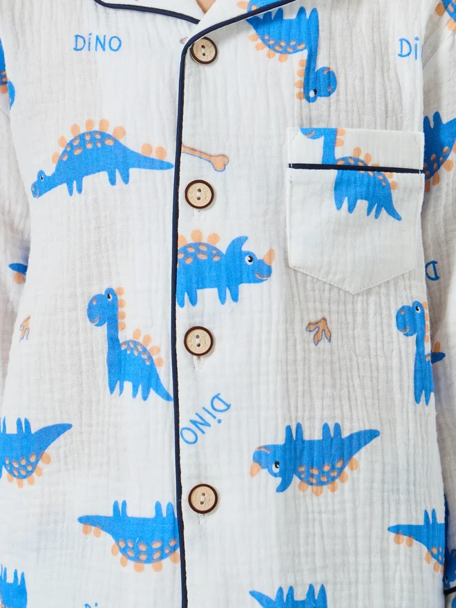 ستايلي Styli Boys Dino Print Button Front Shirt and Pjyama Set