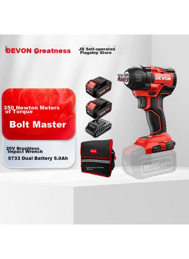 Devon 20v Brushless Impact Wrench, High Torque, Industrial-grade Lithium Battery Electric Wrench, Pneumatic Impact Wrench, 5733 Dual Battery 5.0 Fast Charging - Image 5