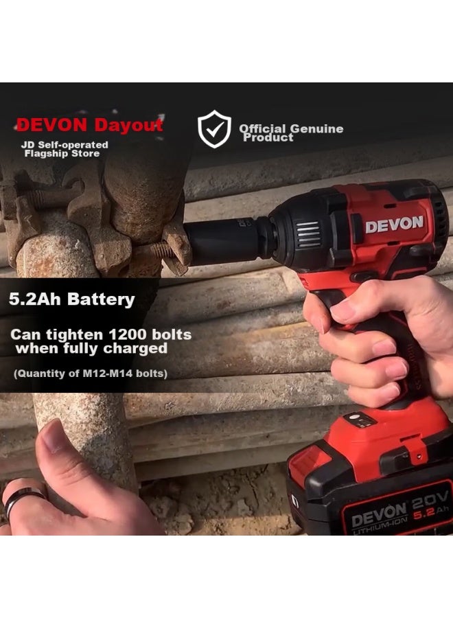 Devon 20v Brushless Impact Wrench, High Torque, Industrial-grade Lithium Battery Electric Wrench, Pneumatic Impact Wrench, 5733 Dual Battery 5.0 Fast Charging - Image 4