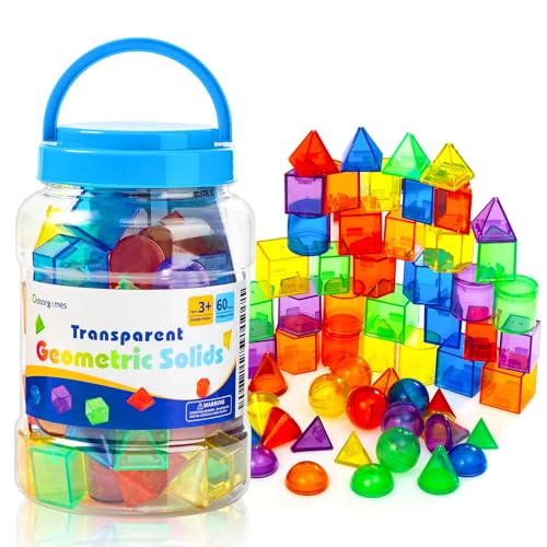 Odoorgames 60 Pieces 3D Shapes for Teaching Geometric Solids for Kids Light Table Manipulatives Translucent Toys - Image 1