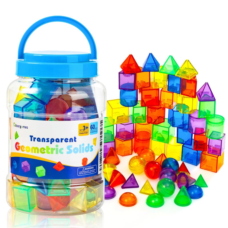 Odoorgames 60 Pieces 3D Shapes for Teaching Geometric Solids for Kids Light Table Manipulatives Translucent Toys - Image 4