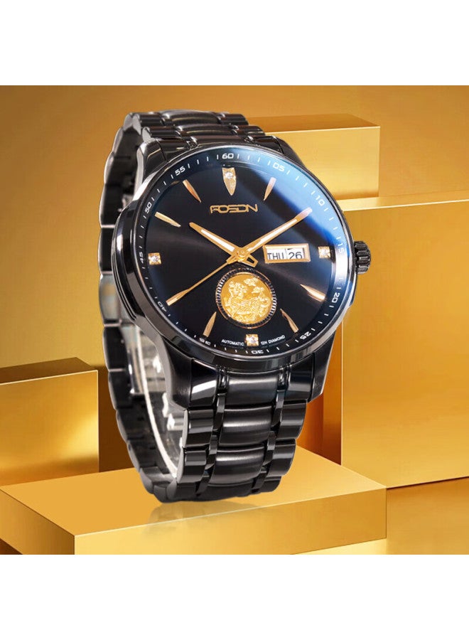 ROSDN Ros Dn Pure Gold 999 Gold Pixiu Watch For Men With Diamond Inlay, Birthday Gift, Famous Mechanical Brand Top Ten Men's Watches - Image 5