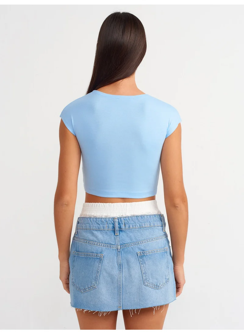 ديلفين 30528 Cotton and Modal Blend Crop Top-Light Blue