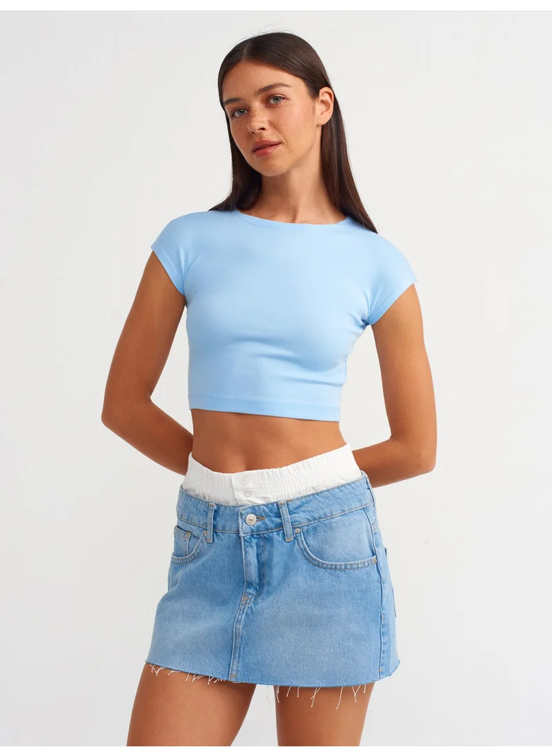 ديلفين 30528 Cotton and Modal Blend Crop Top-Light Blue