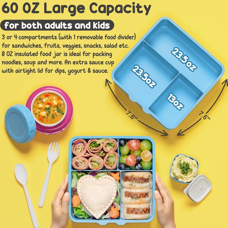 Fimibuke Kids Bento Lunch Box, Leakproof Toddler Bento Box with 8.5 OZ Insulated Food Jar, Lunch Bag, Kids Water Bottle, 3 or 4 Compartment Container for Back to School Toddler Girls Boys - Image 4