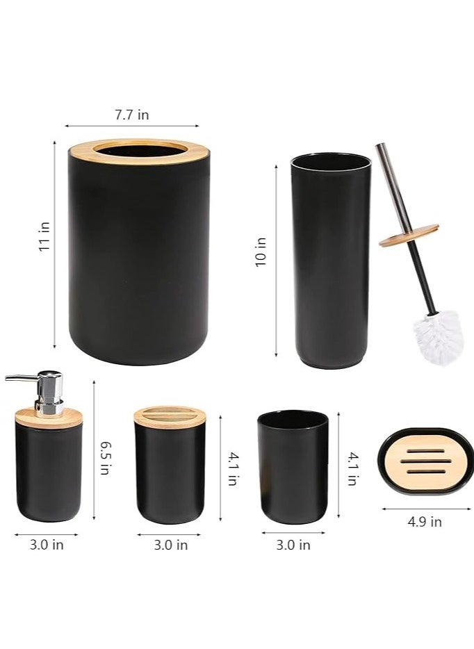Generic Bamboo Bathroom Accessory Set Includes Soap Dispenser, Toothbrush Holder, Toothbrush Cup, Soap Dish for Decorative Countertop  - Image 1