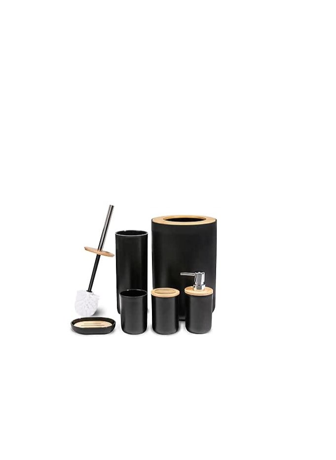 Generic Bamboo Bathroom Accessory Set Includes Soap Dispenser, Toothbrush Holder, Toothbrush Cup, Soap Dish for Decorative Countertop  - Image 2