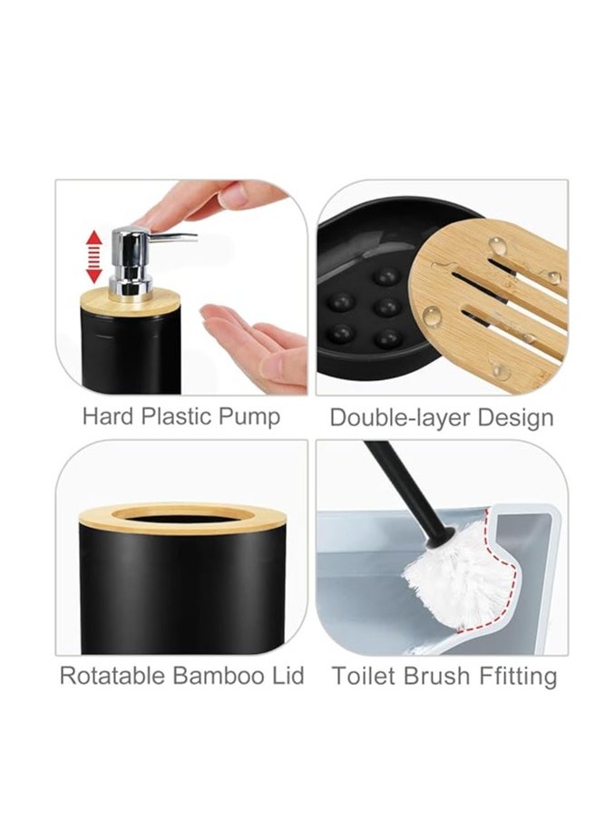 Generic Bamboo Bathroom Accessory Set Includes Soap Dispenser, Toothbrush Holder, Toothbrush Cup, Soap Dish for Decorative Countertop  - Image 4