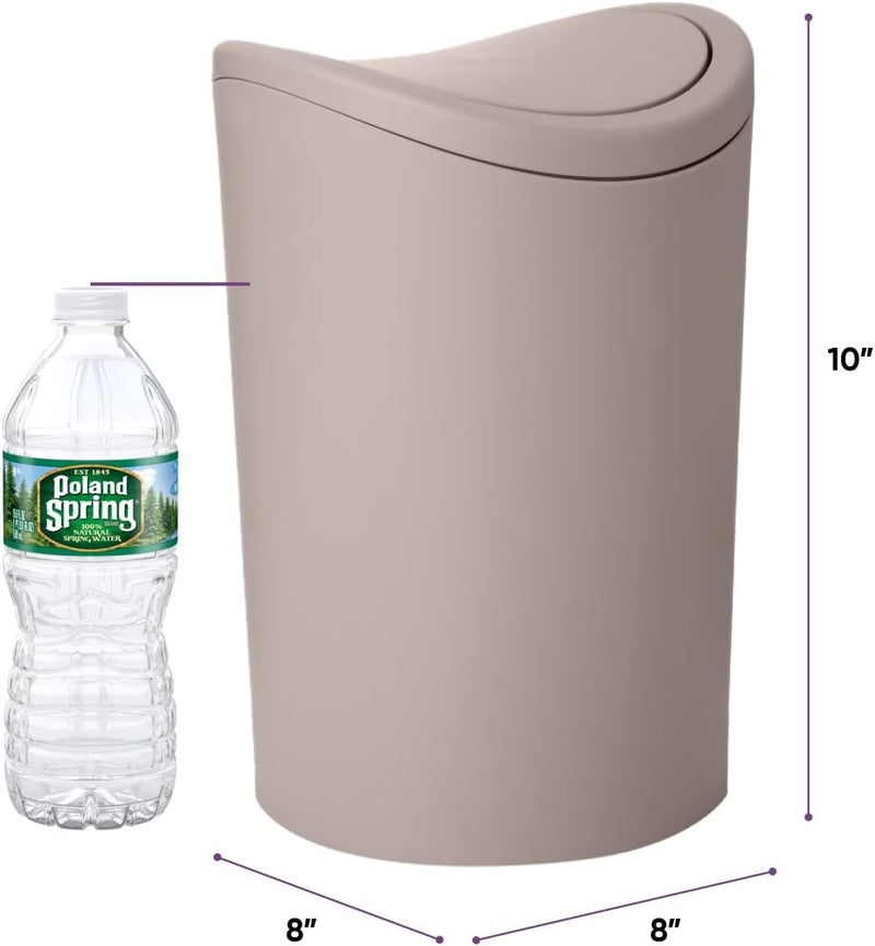 Superio Mini Bathroom Trash Can with Lid, Modern Mini Waste Bin with Swing Lid (1 1/2 Gallon, 6 Liter) Plastic Garbage Can for Kitchen, Bathroom, Bedroom, Office, Under Desk (1, Taupe) - Image 1