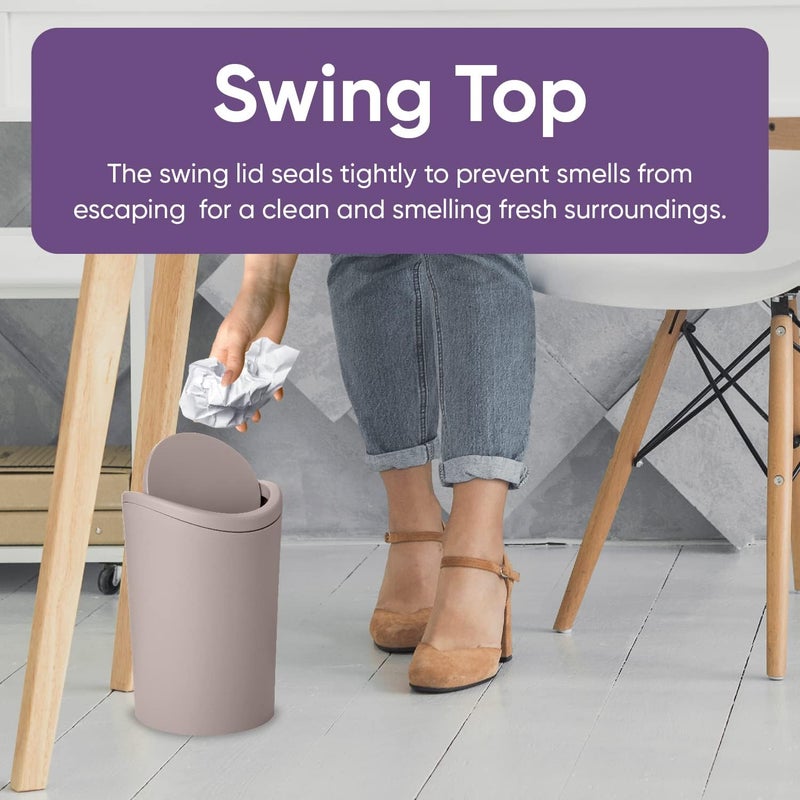 Superio Mini Bathroom Trash Can with Lid, Modern Mini Waste Bin with Swing Lid (1 1/2 Gallon, 6 Liter) Plastic Garbage Can for Kitchen, Bathroom, Bedroom, Office, Under Desk (1, Taupe) - Image 4