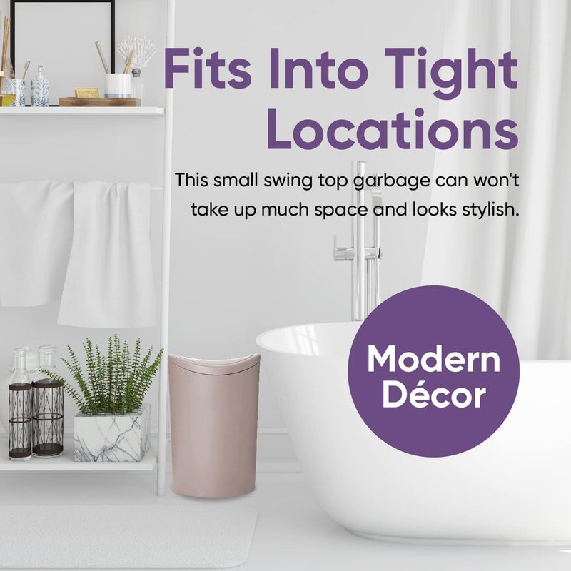 Superio Mini Bathroom Trash Can with Lid, Modern Mini Waste Bin with Swing Lid (1 1/2 Gallon, 6 Liter) Plastic Garbage Can for Kitchen, Bathroom, Bedroom, Office, Under Desk (1, Taupe) - Image 2