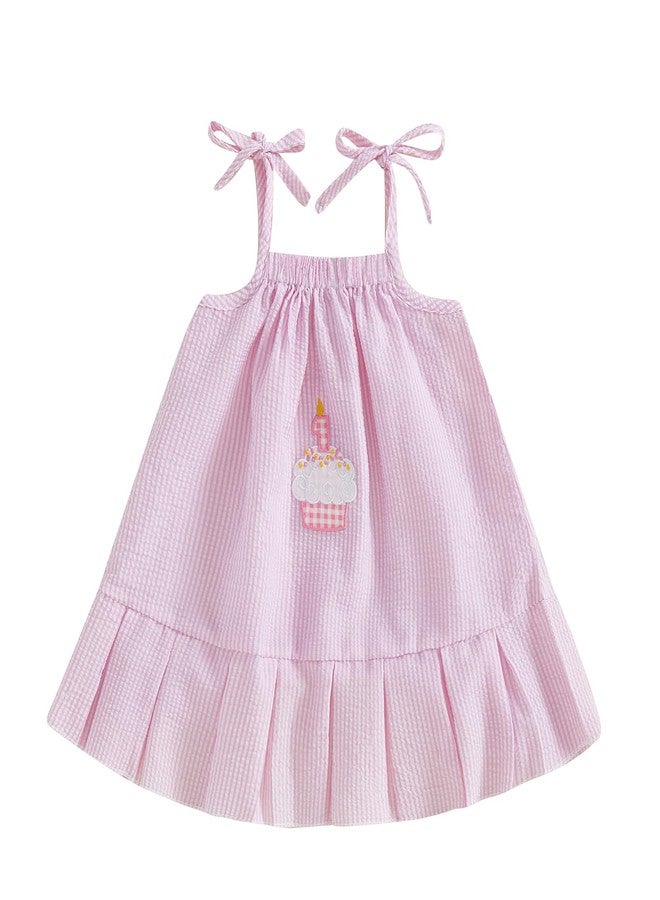 GOOCHEER Baby Girl First Birthday Outfit Cake Smash Dress One Year Old Birthday Dress Summer Casual Dress (Pink, 6-12 Months) - Image 1