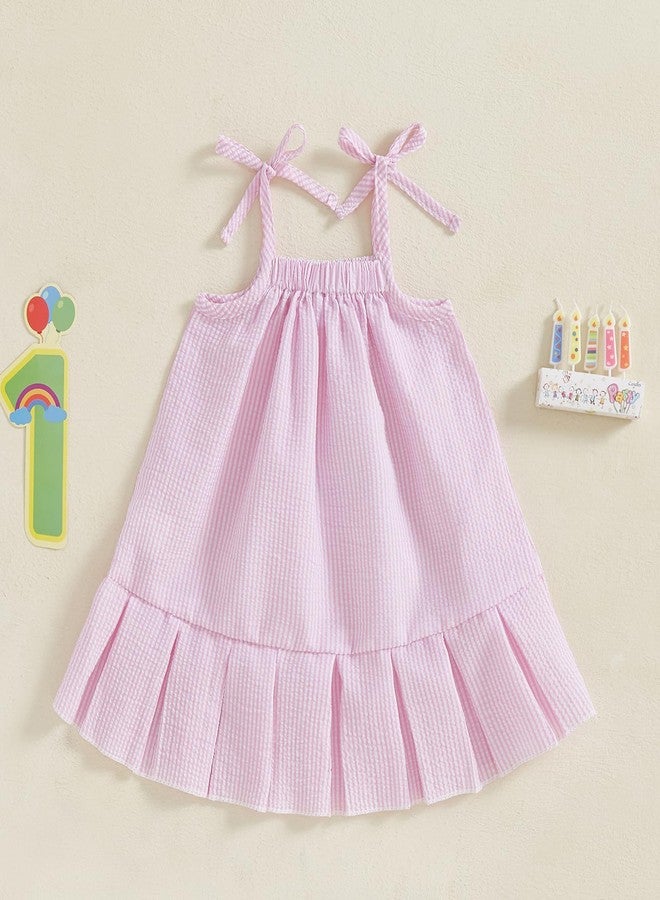 GOOCHEER Baby Girl First Birthday Outfit Cake Smash Dress One Year Old Birthday Dress Summer Casual Dress (Pink, 6-12 Months) - Image 2