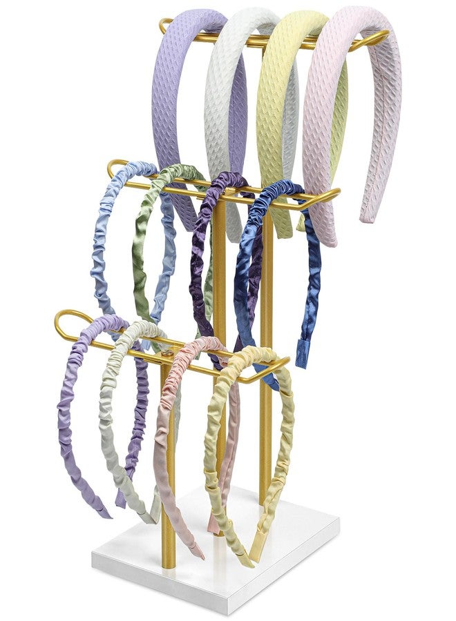 Mounting UP Headband Organizer Metal 3-Tier Hair Hoop Display Stand Headband Holder Organizer Storage Hair Ropes Accessories Bracelets Bangles Bedroom College Dorm Decor for Girls Women, Gold - Image 1