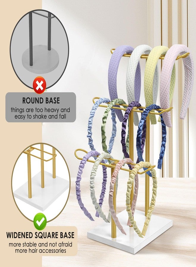 Mounting UP Headband Organizer Metal 3-Tier Hair Hoop Display Stand Headband Holder Organizer Storage Hair Ropes Accessories Bracelets Bangles Bedroom College Dorm Decor for Girls Women, Gold - Image 4