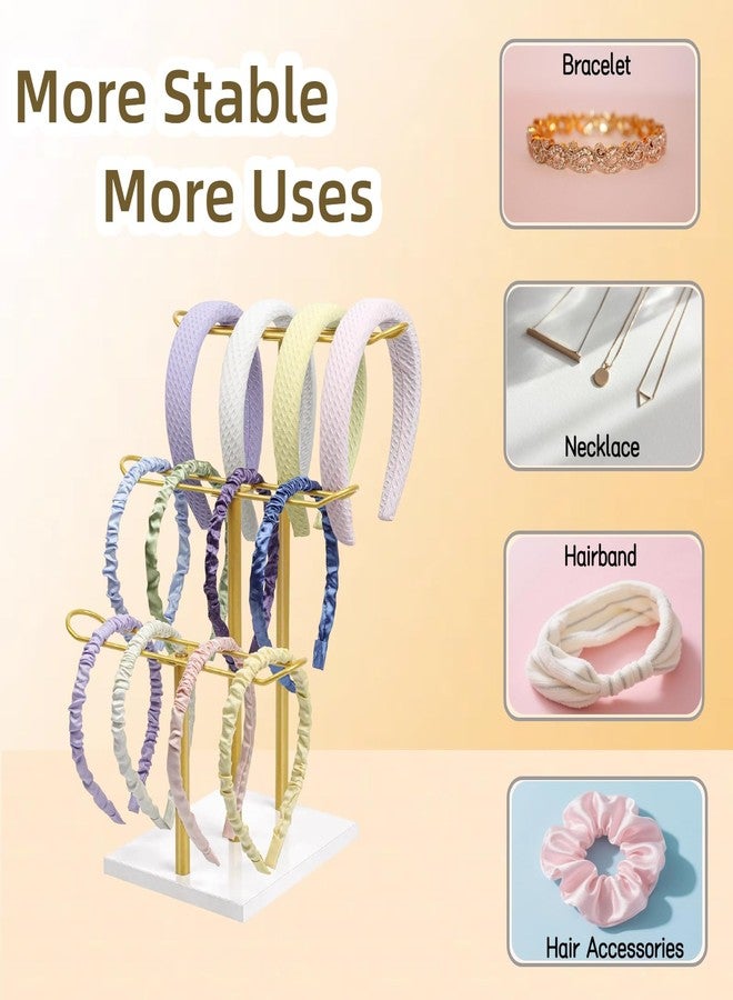 Mounting UP Headband Organizer Metal 3-Tier Hair Hoop Display Stand Headband Holder Organizer Storage Hair Ropes Accessories Bracelets Bangles Bedroom College Dorm Decor for Girls Women, Gold - Image 2