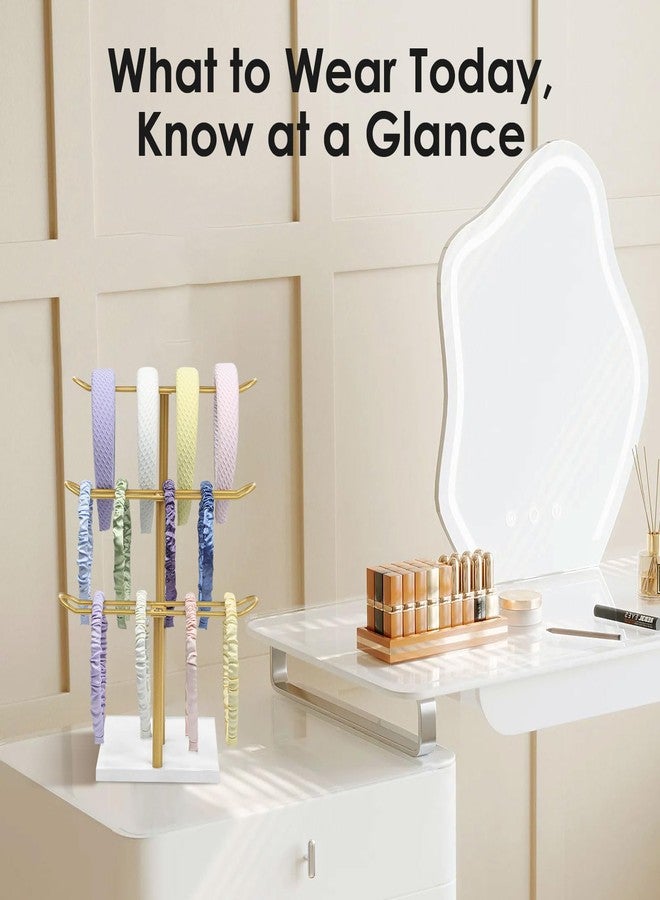 Mounting UP Headband Organizer Metal 3-Tier Hair Hoop Display Stand Headband Holder Organizer Storage Hair Ropes Accessories Bracelets Bangles Bedroom College Dorm Decor for Girls Women, Gold - Image 5