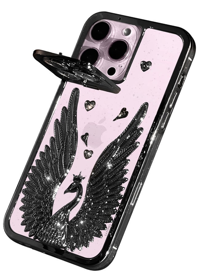 CATANES iPhone 15 Pro Max Bling Case Peacock Glitter Hard TPU Shockproof Protection Cover With Kickstand for Women Girls Black - Image 1