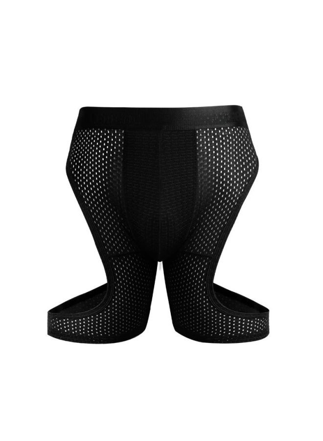 Men's Underwear Anti-wear Leg Ice Silk Hollow Large Size Boxers Long Breathable Four Corner Trousers Sports Running Tight