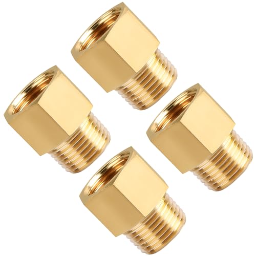 SUNGATOR 4-Pack 1/2 Inch Male x 1/2'' Female Brass Pipe Fitting Adapters, 1/2'' NPT Male to Female Adapters, 1/2'' Brass Pipe Extension Fittings for Shower Head - Image 1