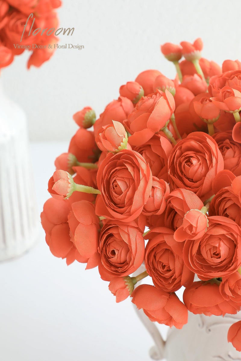 Floroom Floroom Ranunculus Artificial Flowers 18 Pcs Burnt Orange Faux Silk Mini Ranunculus Bulk Fake Wedding Filler Flowers for DIY Bouquets  Centerpieces  Bridal Shower Decorations & Arrangements  - Image 4