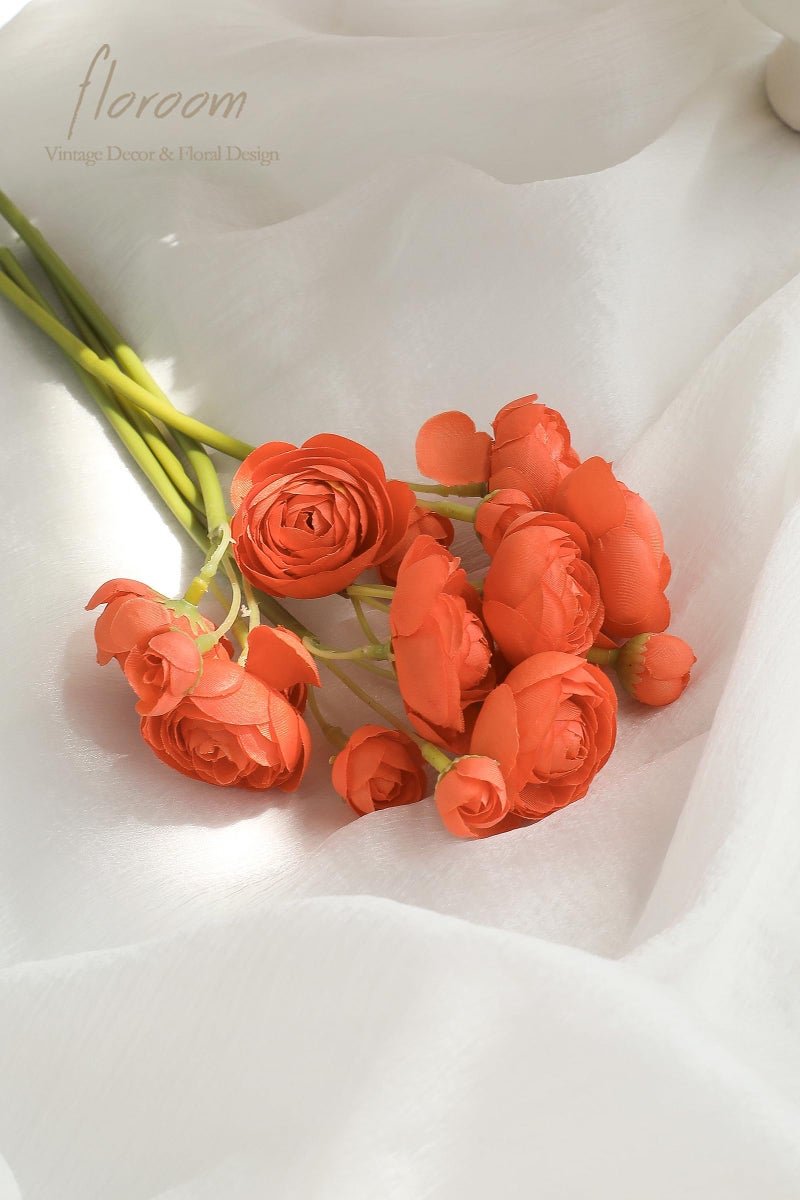 Floroom Floroom Ranunculus Artificial Flowers 18 Pcs Burnt Orange Faux Silk Mini Ranunculus Bulk Fake Wedding Filler Flowers for DIY Bouquets  Centerpieces  Bridal Shower Decorations & Arrangements  - Image 3
