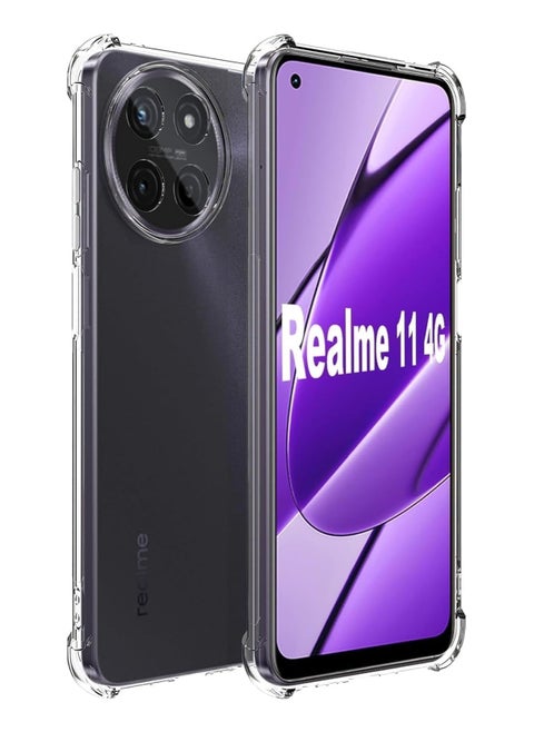 غطاء خلفي شفاف لهاتف Realme 11 4G ناعم ومرن من البولي يوريثان الحراري مقاوم للصدمات وصدمات الكاميرا وحماية من السقوط من الدرجة العسكرية