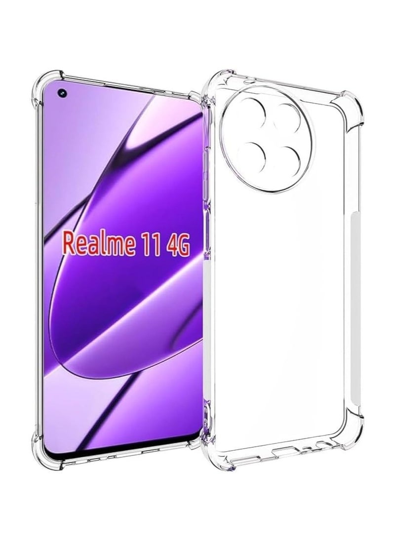 ماركة غير محددة - غطاء خلفي شفاف لهاتف Realme 11 4G ناعم ومرن من البولي يوريثان الحراري مقاوم للصدمات وصدمات الكاميرا وحماية من السقوط من الدرجة العسكرية - Image 1