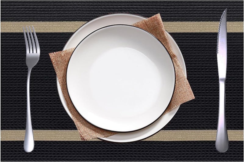 pigchcy Luxurious Placemats Set of 4, Non-Slip Placemats Easy to Wipe Clean Kitchen Durable Table Mats for Home/Dining Room Decoration (Black,18 X 12 inches) - Image 1