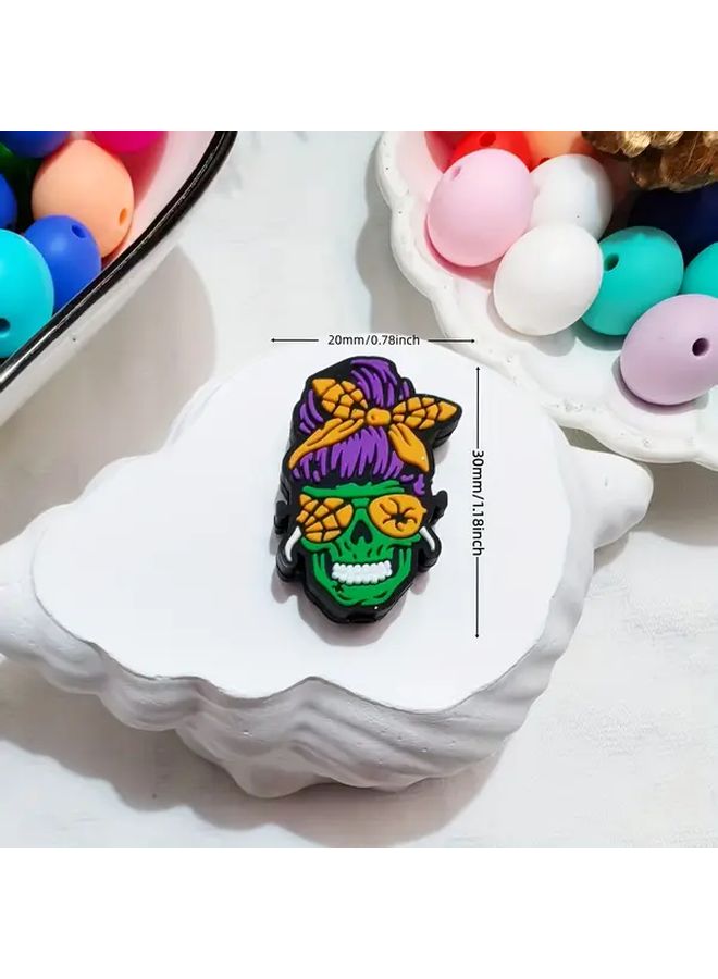 4 قطع من خرز الرأس المزمار المنشط بالضغط مع عيون مملوءة بالوحل لسلسلة مفاتيح DIY وأقلام التعويذات، سيليكون غير سام، هدايا حفلات الهالوين - Image 4