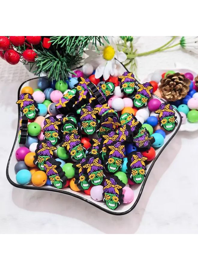 4 قطع من خرز الرأس المزمار المنشط بالضغط مع عيون مملوءة بالوحل لسلسلة مفاتيح DIY وأقلام التعويذات، سيليكون غير سام، هدايا حفلات الهالوين - Image 2