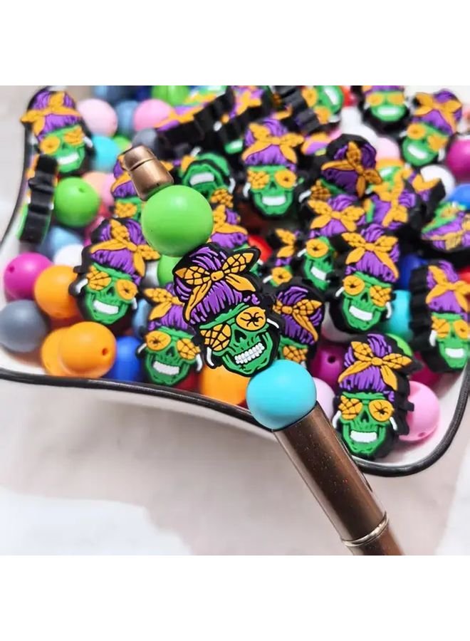 4 قطع من خرز الرأس المزمار المنشط بالضغط مع عيون مملوءة بالوحل لسلسلة مفاتيح DIY وأقلام التعويذات، سيليكون غير سام، هدايا حفلات الهالوين - Image 3