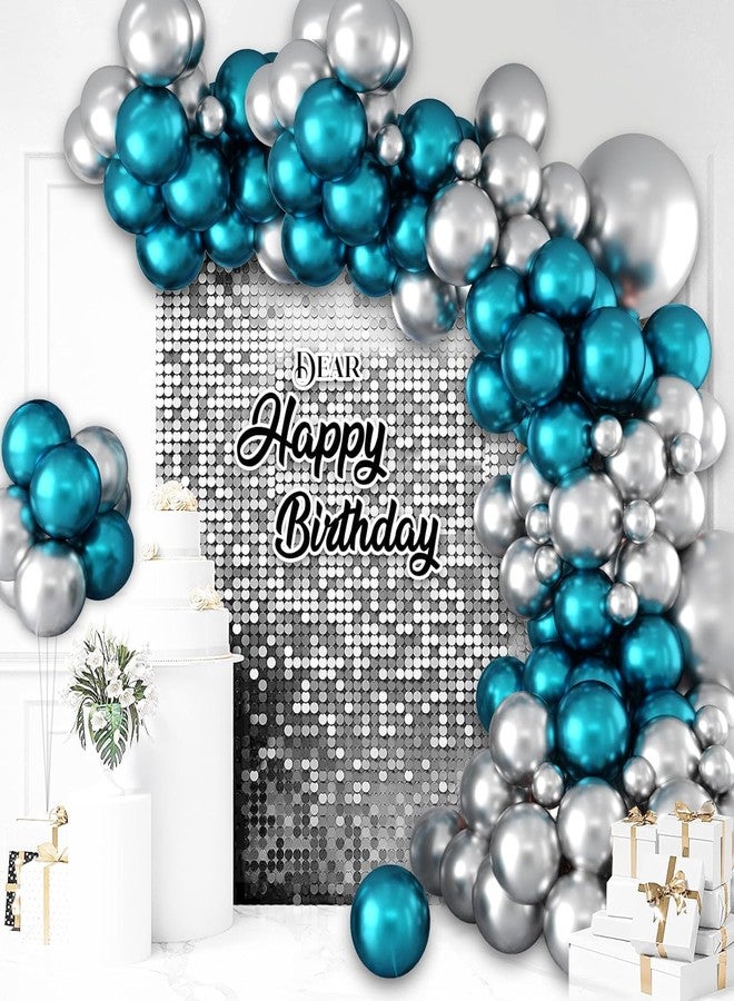 Flyloons 50 pcs Blue Silver Metallic Chrome Balloons for Birthday Decoration items celebration Anniversary Girls Boys Men Women - Image 5