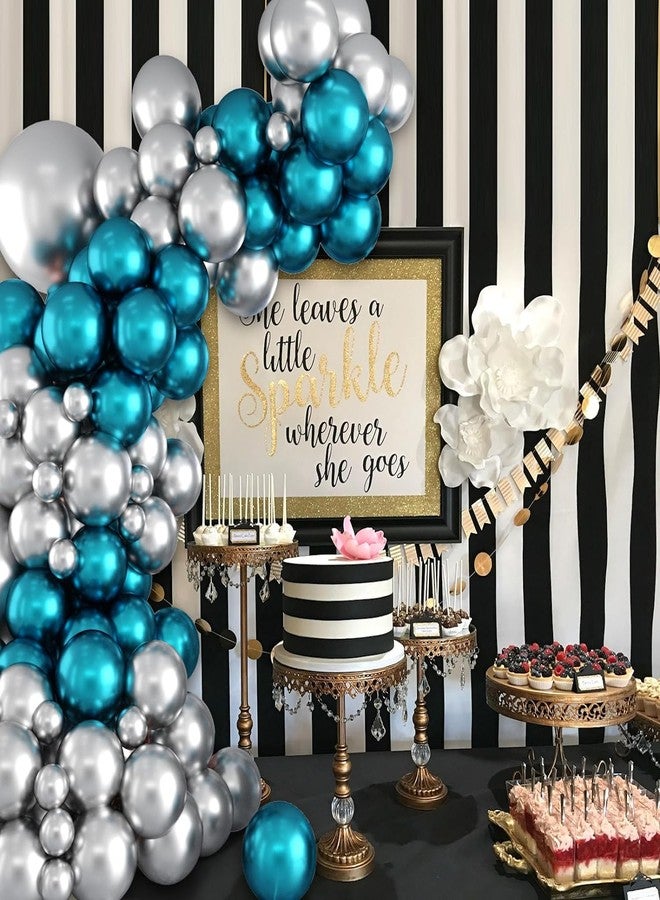 Flyloons 50 pcs Blue Silver Metallic Chrome Balloons for Birthday Decoration items celebration Anniversary Girls Boys Men Women - Image 4