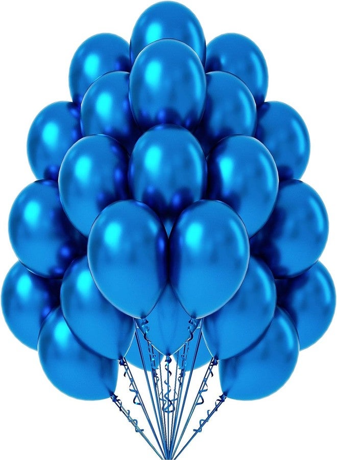 Flyloons 50 pcs Blue Silver Metallic Chrome Balloons for Birthday Decoration items celebration Anniversary Girls Boys Men Women - Image 2