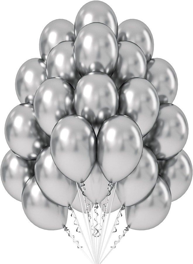 Flyloons 50 pcs Blue Silver Metallic Chrome Balloons for Birthday Decoration items celebration Anniversary Girls Boys Men Women - Image 3