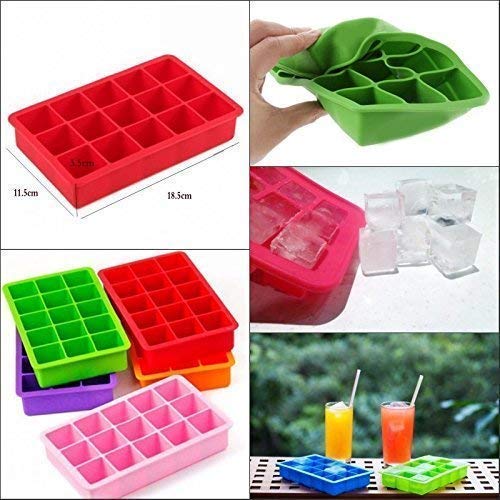 SONIQE Silicone Ice Cube Tray Large Size Mould with 15 Cavities Flexible Silicone Create Square Ice Cube Mold Makes 15 Perfect Ice Cubes Ice Cube Maker Multicolor - Image 4