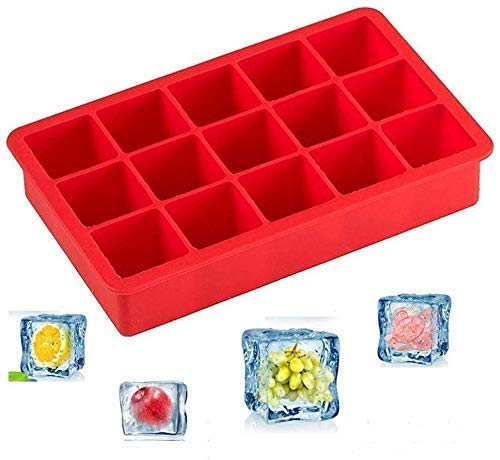 SONIQE Silicone Ice Cube Tray Large Size Mould with 15 Cavities Flexible Silicone Create Square Ice Cube Mold Makes 15 Perfect Ice Cubes Ice Cube Maker Multicolor - Image 1