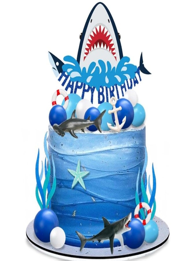 DRWATE 22 PCS Shark Cake Topper Shark Figurines Decorations for Ocean Theme Birthday Supplies (Blue) - Image 1