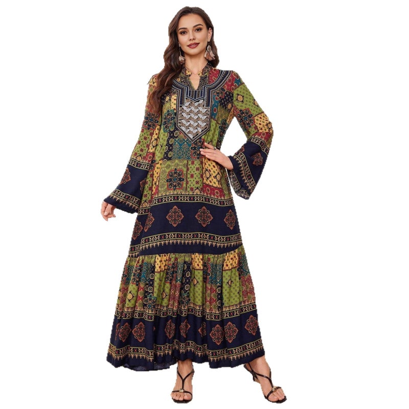 Printed V-Neck Long Dress for Women - Image 1