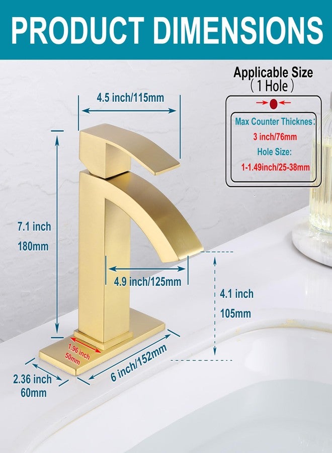 Jodulos Gold Bathroom Faucet, Waterfall Bathroom Sink Faucet with cUPC Supply Hose and Pop Up Drain, Single Handle Single Hole Modern Faucet for Bathroom Vanity - Image 2