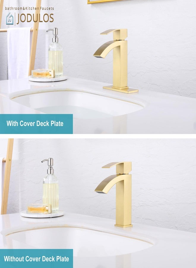 Jodulos Gold Bathroom Faucet, Waterfall Bathroom Sink Faucet with cUPC Supply Hose and Pop Up Drain, Single Handle Single Hole Modern Faucet for Bathroom Vanity - Image 4