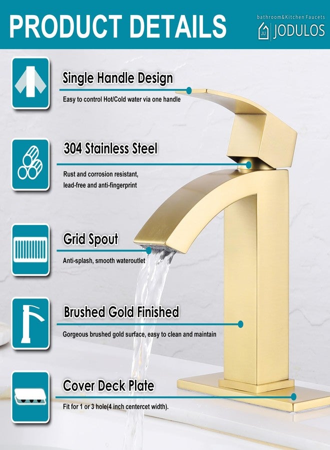 Jodulos Gold Bathroom Faucet, Waterfall Bathroom Sink Faucet with cUPC Supply Hose and Pop Up Drain, Single Handle Single Hole Modern Faucet for Bathroom Vanity - Image 5
