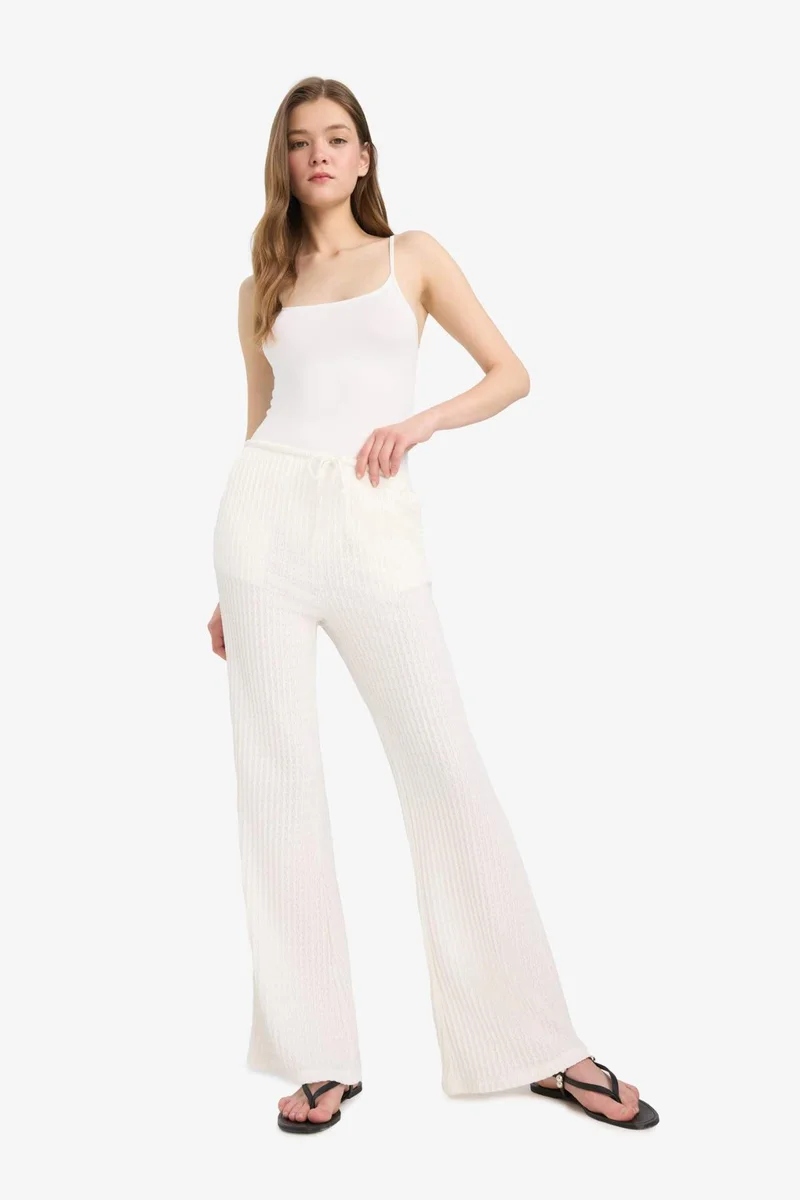 DeFacto Flare Fit Elastic Waist Crepe Trousers