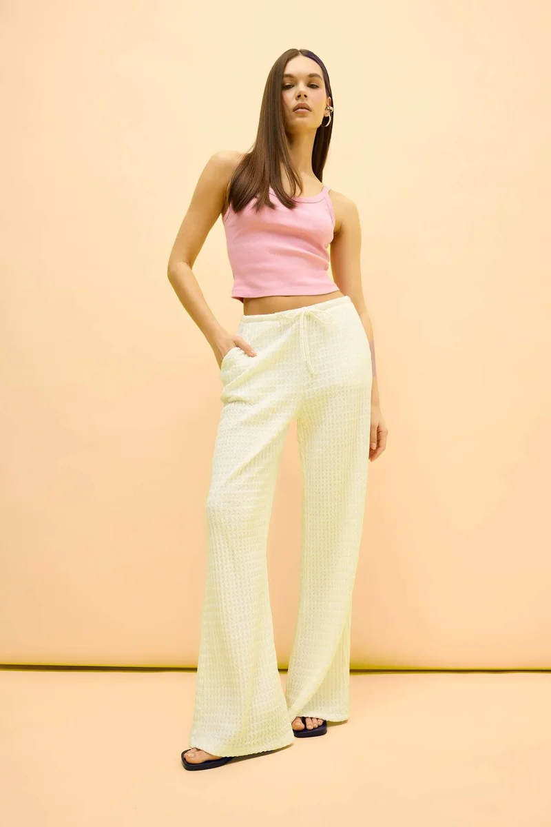 DeFacto Flare Fit Elastic Waist Crepe Trousers