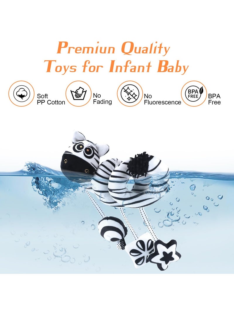High Contrast Baby Toys for Newborn, Black and White Hanging Toy Car seat Crib Move, Animal Circle Plush Stroller Toy, Squeak Travel Activity Wind Chimes 0-6 Months  - Image 5